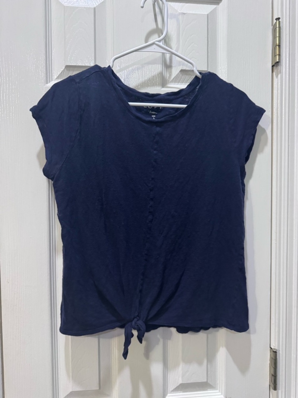 LOFT Navy Short Sleeve Knot-Front Tee